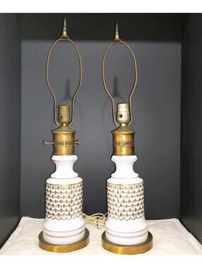 Pair of Antique white glass with gold decor